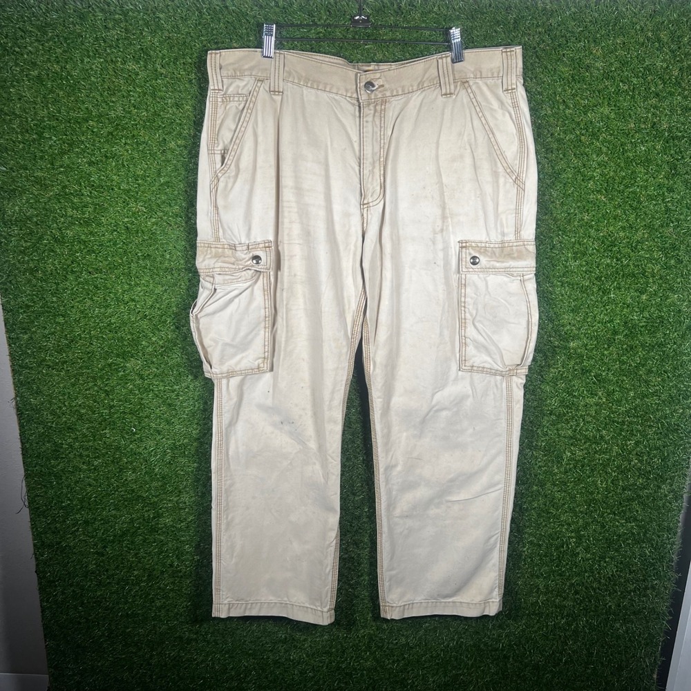 Carhartt Relaxed Fit Cargo Pants Mens 38x30 Tan Canvas Workwear Straight 100272